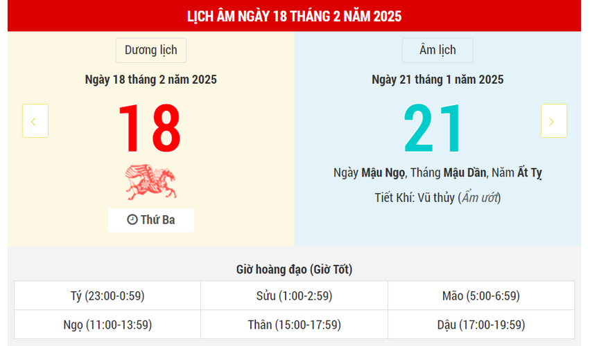 Ngày 18 tháng 2 năm 2025 tốt hay xấu? Lịch vạn niên 18/2/2025, ngày 21/1 Ất Tỵ, Bạch Hổ Hắc Đạo, có thể khai trương mở hàng