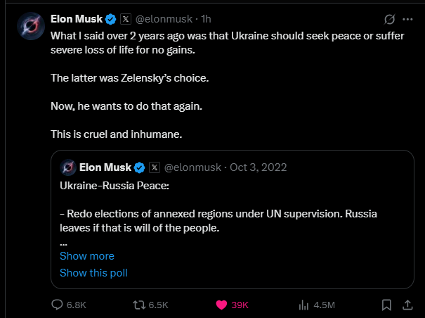 Elon Musk chỉ trích Zelensky chọn chiến tranh: Điều này thật tàn ác và vô nhân đạo
