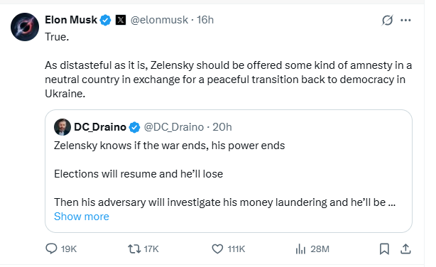 Elon Musk đề nghị cho Zelensky một "ân xá quốc gia trung lập". Điều này nghĩa là gì?