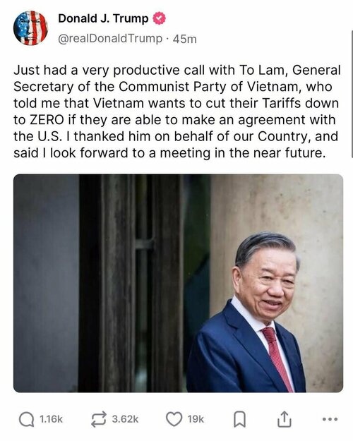 1 câu chia sẻ của ngài Trump về cuộc điện đàm với Tổng bí thư Tô Lâm làm dậy sóng mạng xã hội!