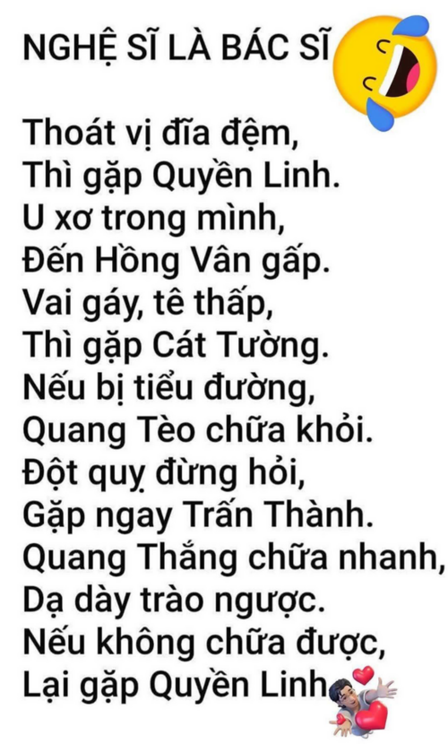 Cười chua chát bài thơ “nghệ sĩ là bác sĩ” đang lan truyền chóng mặt trên mạng
