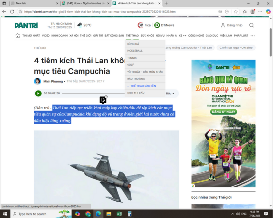 Hot! 4 tiêm kích Thái Lan không kích các mục tiêu Campuchia
