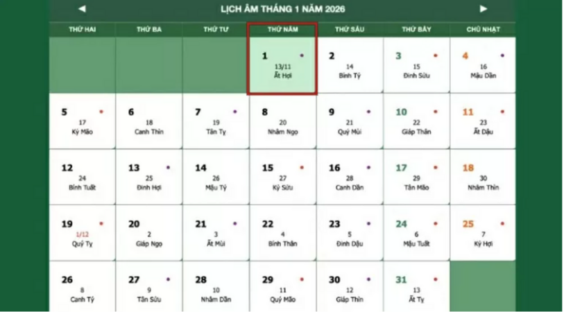 Lịch nghỉ Tết Dương lịch 2026