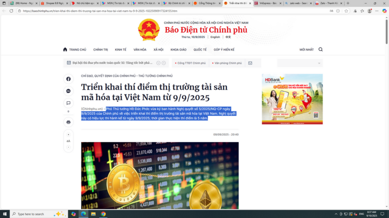 Triển khai thí điểm thị trường tài sản mã hóa tại Việt Nam từ 9/9/2025