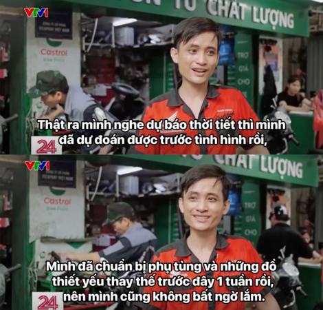 Các anh thợ sửa xe máy những ngày Hà Nội ngập lụt cười rõ tươi trên VTV