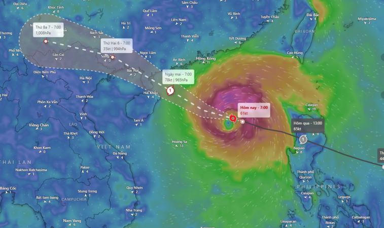 Đường đi mới nhất của bão số 11, bão Matmo