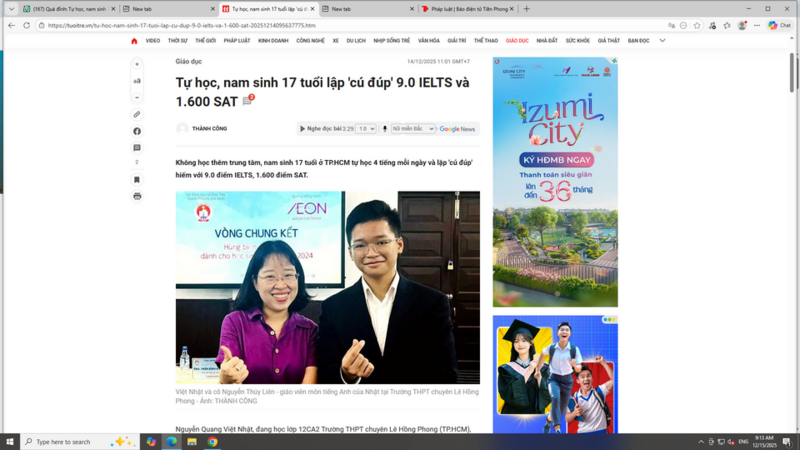 Quá đỉnh: Tự học, nam sinh 17 tuổi lập 'cú đúp' 9.0 IELTS và 1.600 SAT