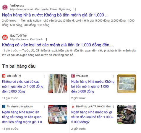 Bỏ tiền mệnh giá 1000 và 5000 đồng là tin thất thiệt