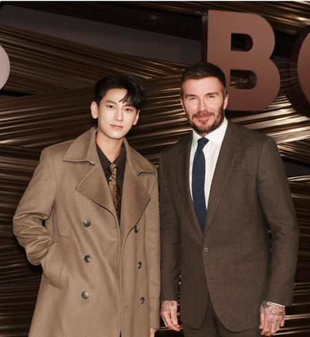 Bất ngờ ca sĩ Isaac hội ngộ David Beckham tại Tuần lễ thời trang Milan