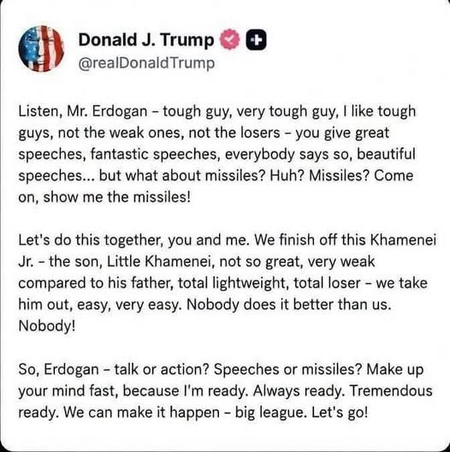 Tới cỡ này nữa: Ông Trump kêu gọi Tổng thống Thổ Nhĩ Kỳ cùng ám sát tân giáo chủ Iran
