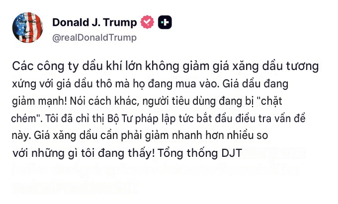 Giá dầu thô giảm mạnh, giá xăng dầu không giảm, ông Trump ra chỉ thị ngay!