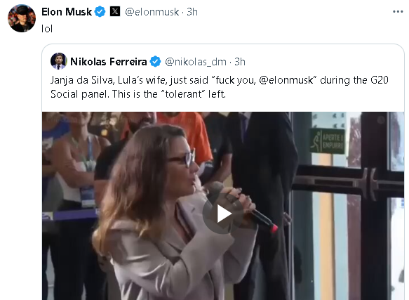 Ơ, có thật vợ Tổng thống Brazil nói: "***, Elon Musk" tại hội thảo G20 Social không?