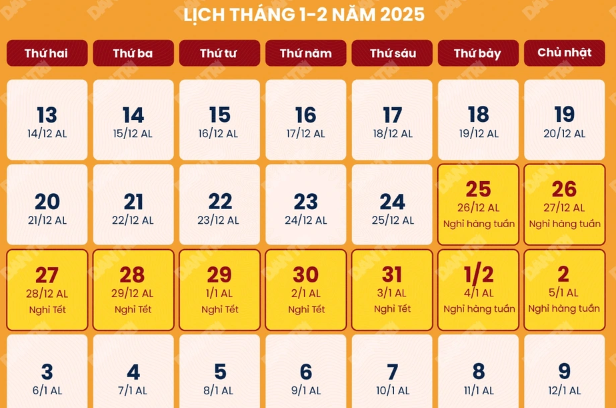 Lịch nghỉ Tết nguyên đán 2025
